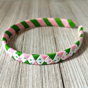 Headband Hand-woven ribbon Spring Pink Green Girls